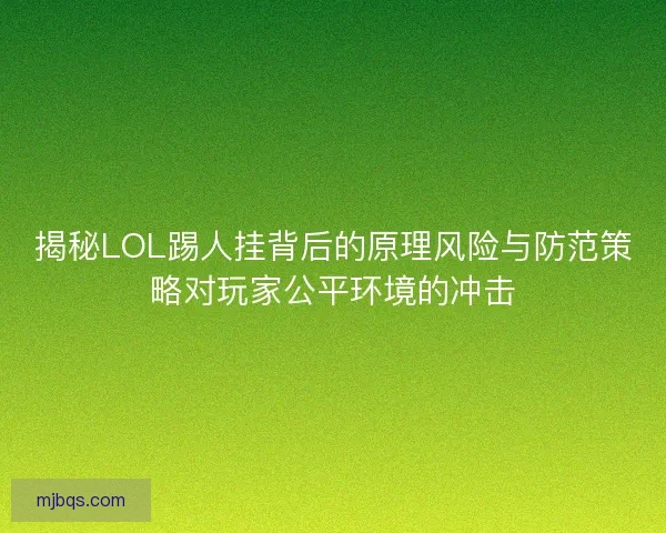 揭秘LOL踢人挂背后的原理风险与防范策略对玩家公平环境的冲击