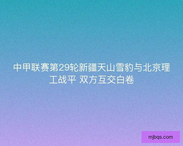 中甲联赛第29轮新疆天山雪豹与北京理工战平 双方互交白卷